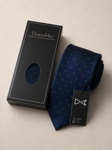 Corbata azul marino de lunares verdes medianos - DiversoMen