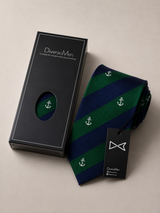 Corbata rayas verde y azul marino con anclas blancas - DiversoMen