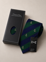 Corbata rayas verde y azul marino con anclas beige - DiversoMen