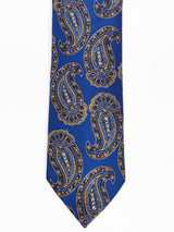 Cravate bleu foncé à gros motifs cachemire dorés - DiversoMen