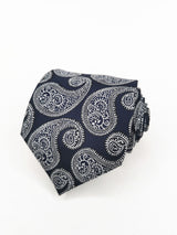 Cravate blanche bleu marine à motif cachemire géant - DiversoMen