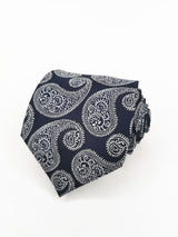 Cravate blanche bleu marine à motif cachemire géant - DiversoMen