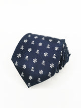 2x1 - Corbata azul marino calaveras piratas y flores blancas - DiversoMen