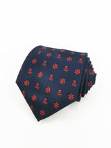 2x1 - Corbata azul marino calaveras piratas y flores rojas - DiversoMen