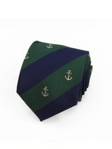 Corbata rayas verde y azul marino con anclas beige - DiversoMen