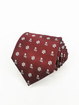 2x1 - Corbata burdeos calaveras piratas y flores blancas - DiversoMen