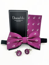 2x1 - Conjunto Pajarita, pañuelo y gemelos magenta con anclas - DiversoMen
