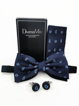 2x1 - Conjunto Pajarita, pañuelo y gemelos azul marino con gotas azules - DiversoMen