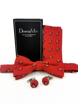 2x1 - Conjunto Pajarita, pañuelo y gemelos rojo con bicicletas - DiversoMen