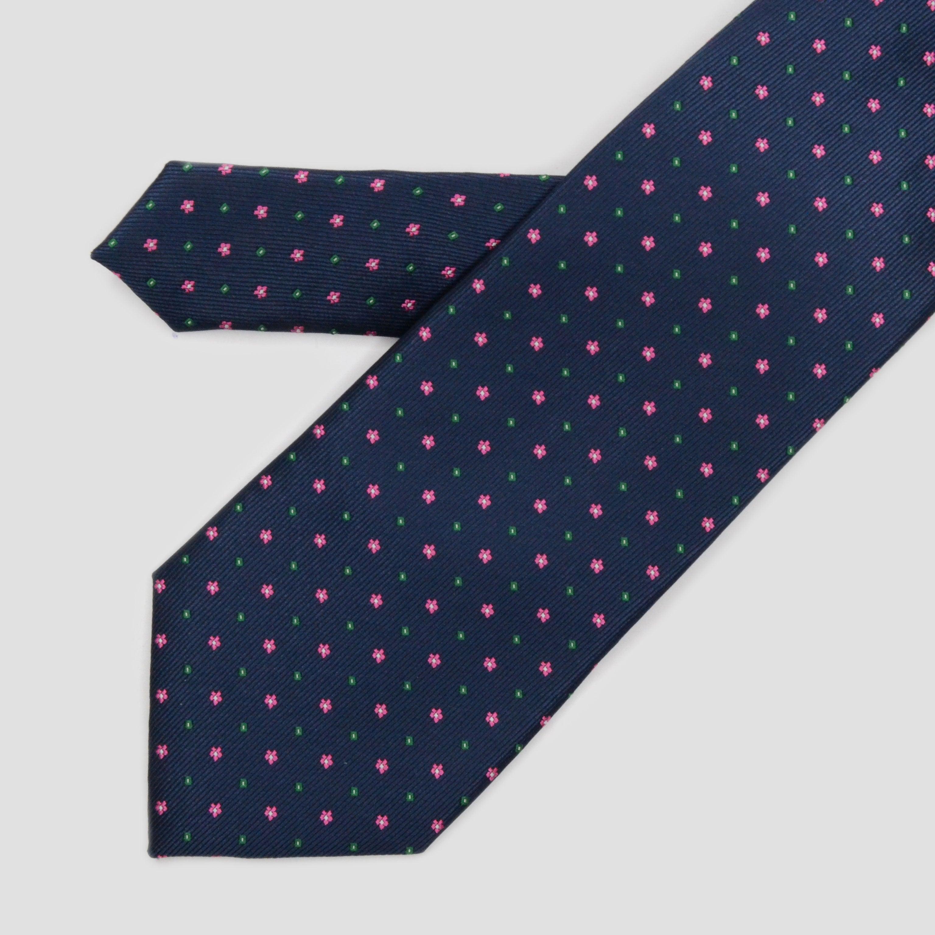 Corbata azul marino con flores rosas y verde DiversoMen