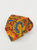 Corbata seda roja oscuro cachemir grande amarillo - DiversoMen