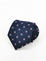 2x1 - Corbata azul marino con calaveras piratas rosas - DiversoMen