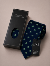 Corbata azul marino con casetas pequeñas verdes - DiversoMen