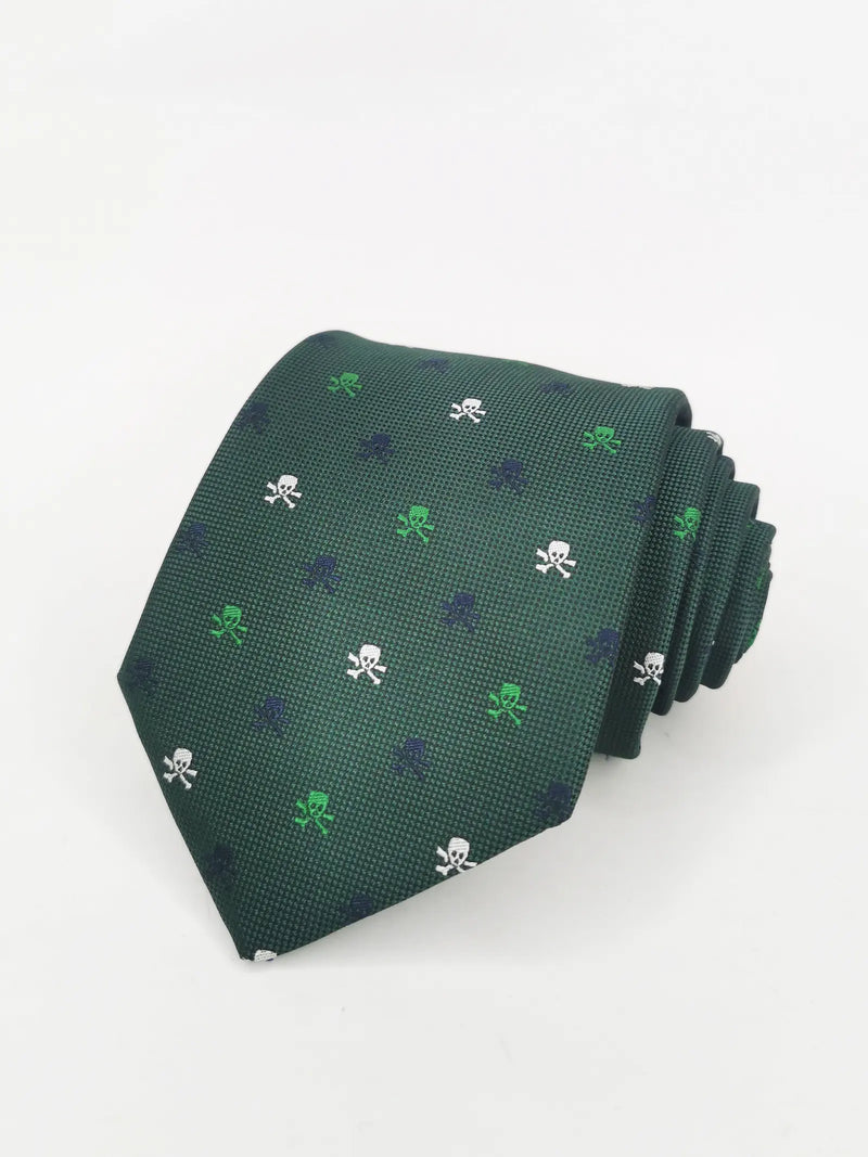 2x1 - Corbata verde oscuro con calaveras piratas azul y blanco - DiversoMen