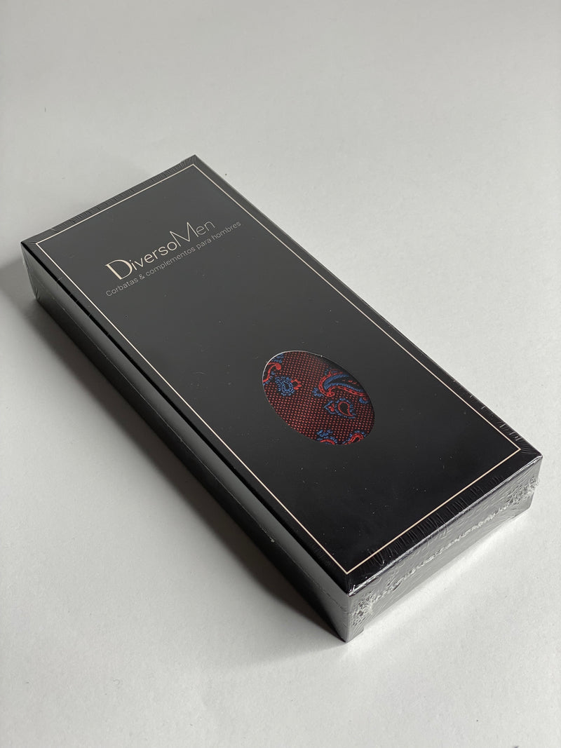 Cravate rouge foncé brillant à imprimé cachemire bleu clair et rouge - DiversoMen