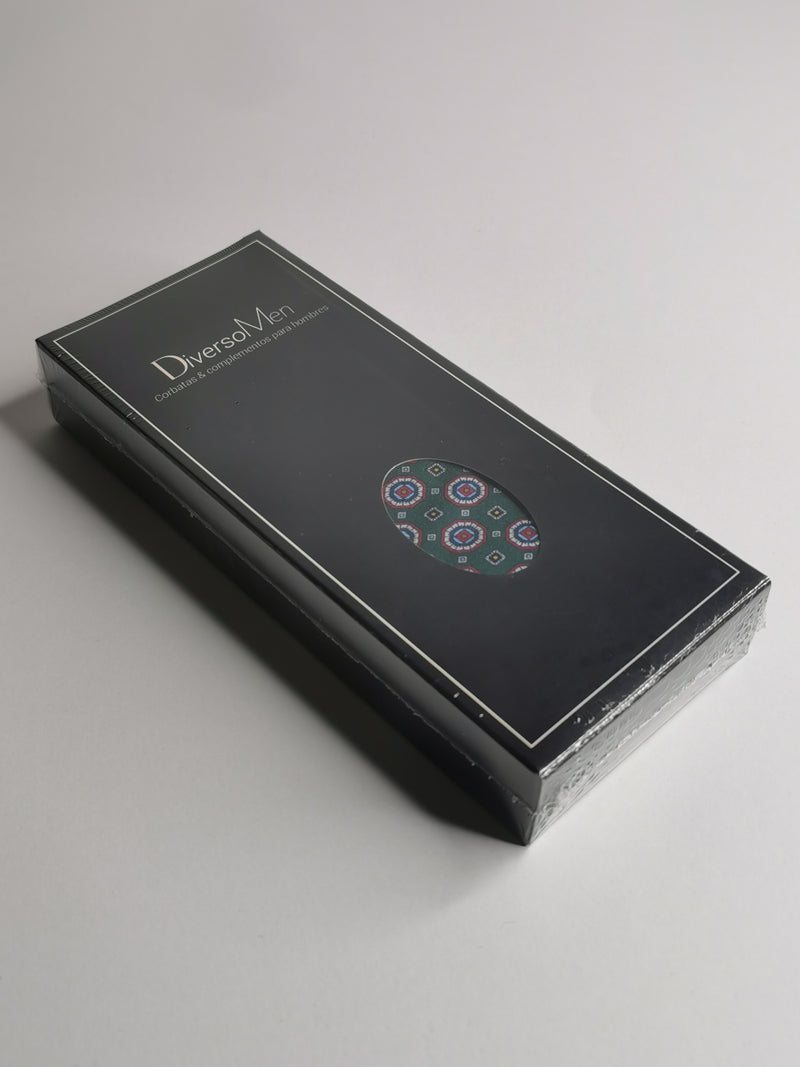 2x1 - Corbata verde oscuro medallones rojos y azul - DiversoMen