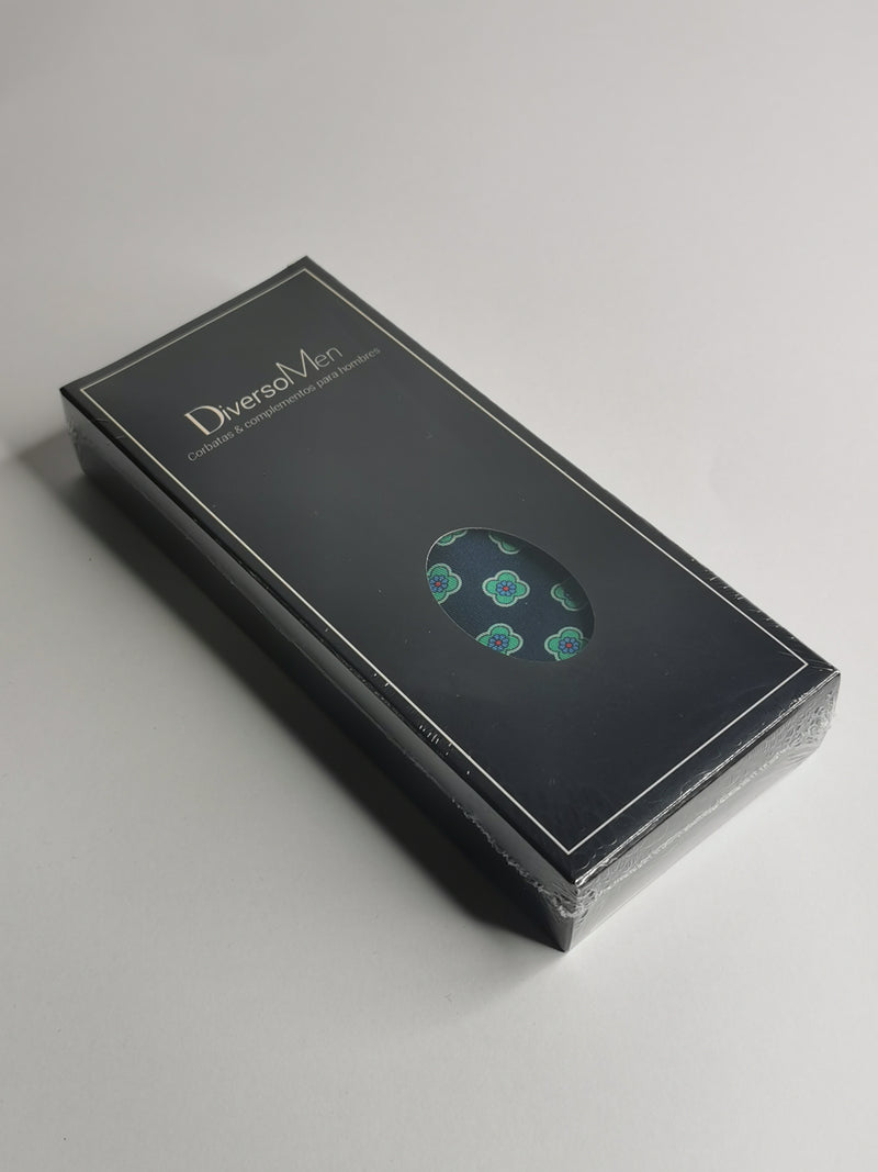 2x1 - Corbata azul marino con flores verde agua - DiversoMen