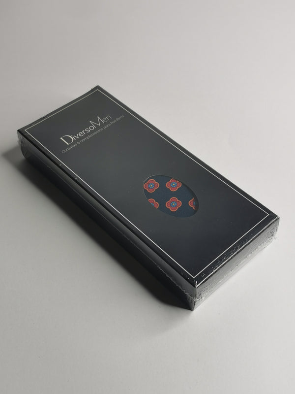 2x1 - Corbata azul marino con flores rojas - DiversoMen