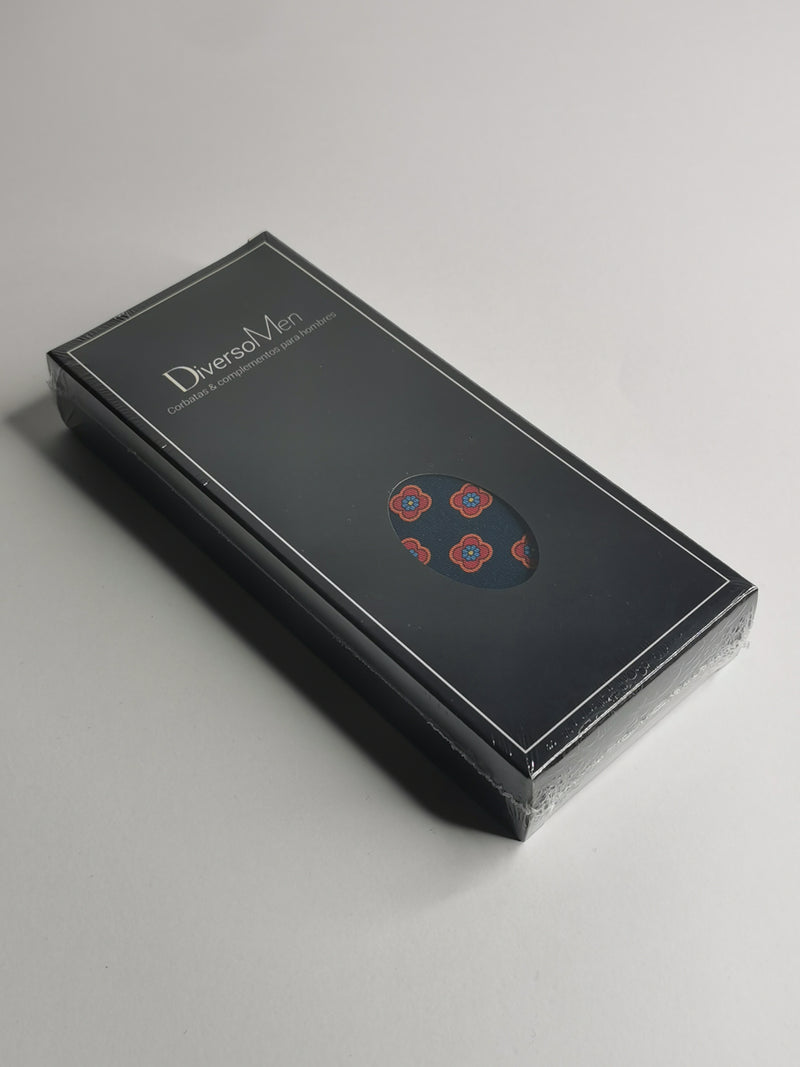 2x1 - Corbata azul marino con flores rojas - DiversoMen