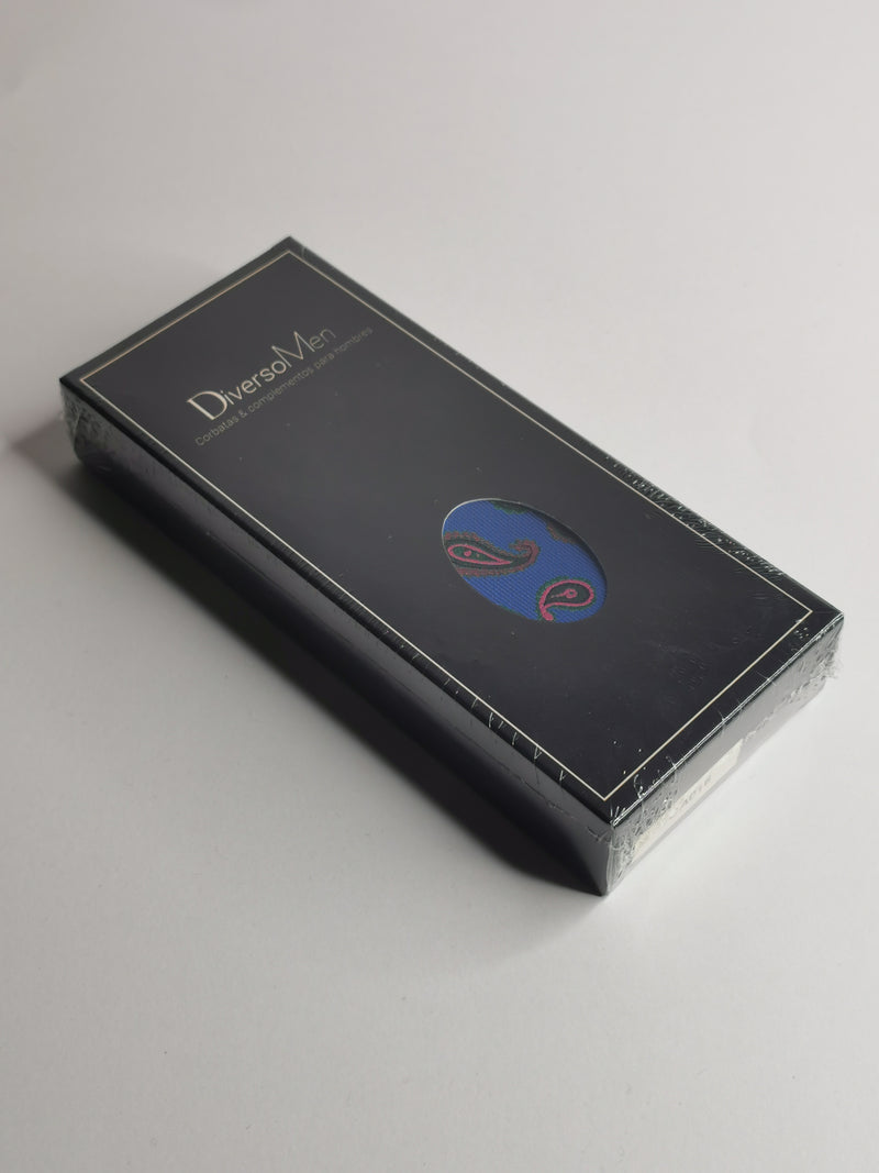 Cravate bleue à motif cachemire vert et rose - DiversoMen