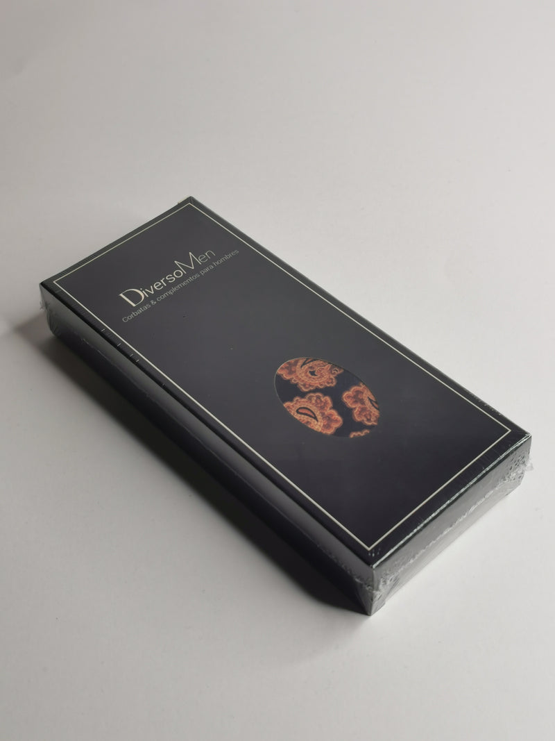 Cravate bleu marine à motifs cachemire orange - DiversoMen