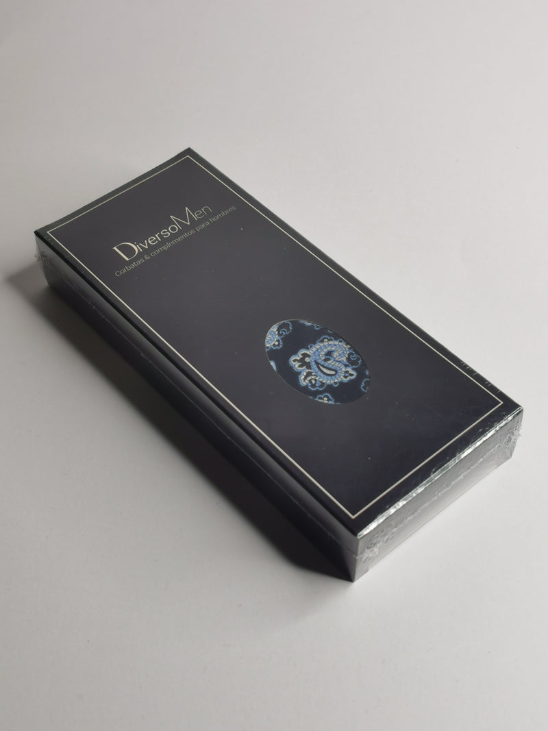 Cravate bleu marine à motifs cachemire bleu clair - DiversoMen