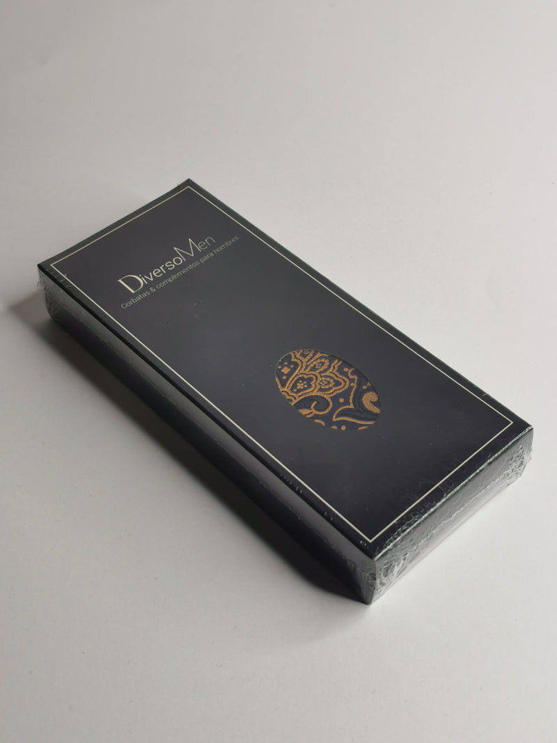 Cravate bleu marine à motif cachemire doré brillant - DiversoMen