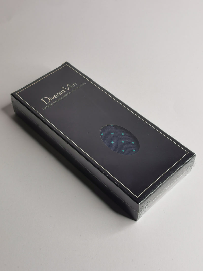 Cravate bleu marine à pois vert aqua moyens - DiversoMen