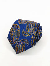 Cravate bleu foncé à gros motifs cachemire dorés - DiversoMen