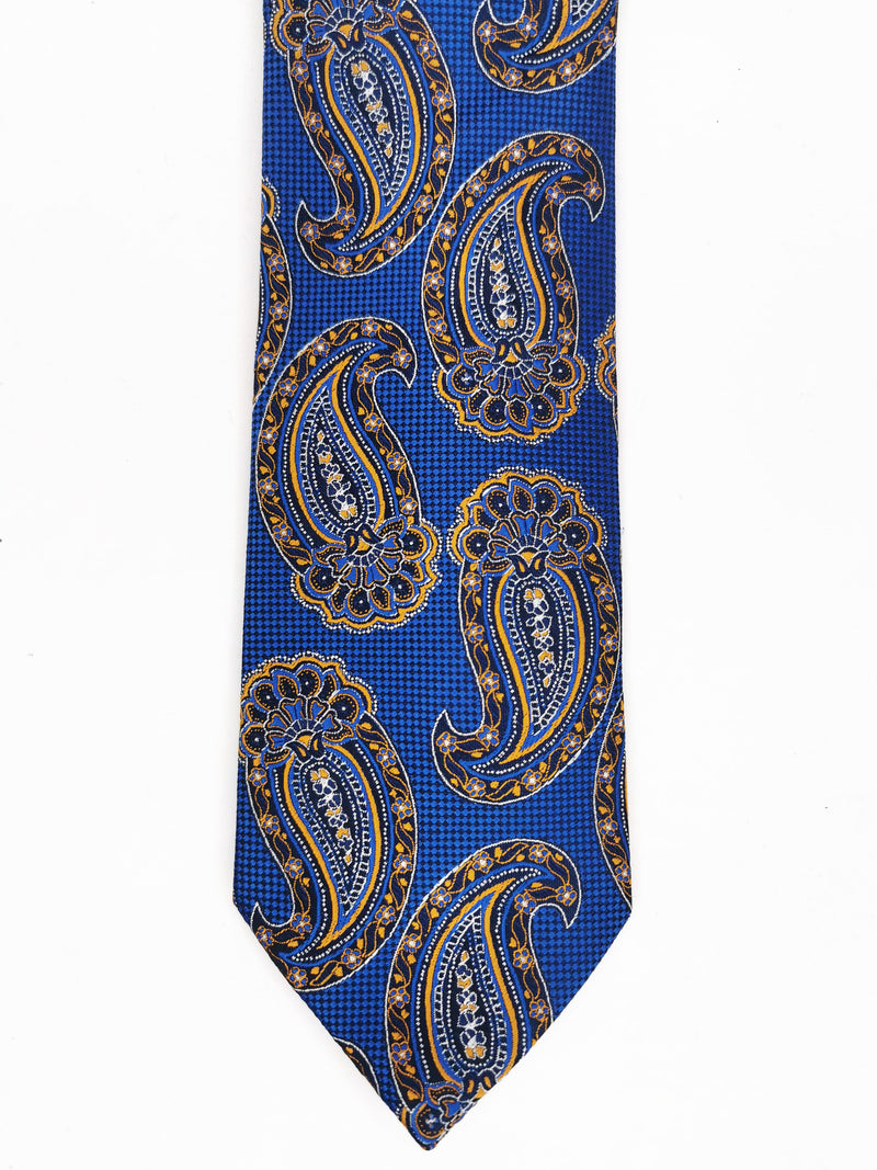 Cravate bleu foncé à gros motifs cachemire dorés - DiversoMen