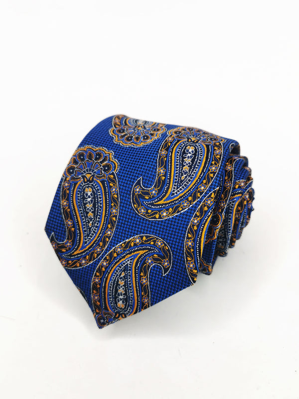 Cravate bleu foncé à gros motifs cachemire dorés - DiversoMen