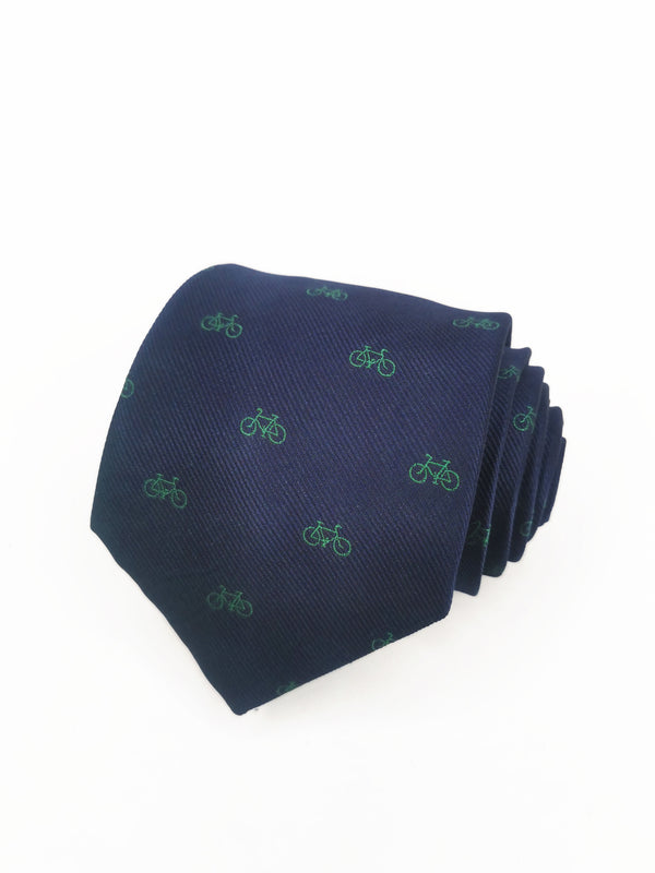 2x1 - Corbata azul marino con bicicletas pequeñas verdes - DiversoMen