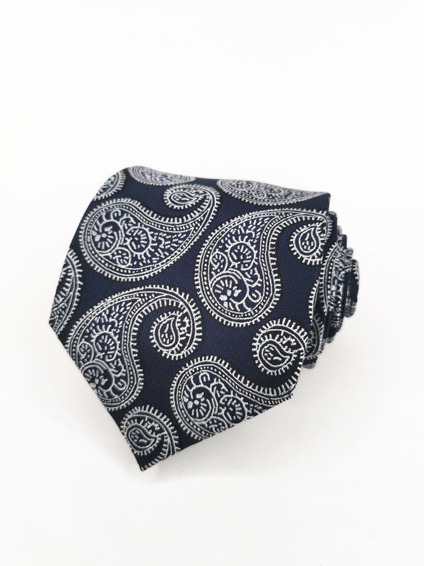 Cravate blanche bleu marine à motif cachemire géant - DiversoMen