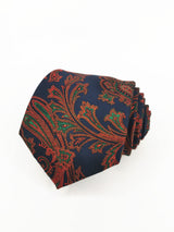 Cravate bleu marine à motif cachemire rouge et vert - DiversoMen