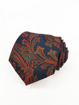 Cravate bleu marine à motif cachemire rouge et vert - DiversoMen