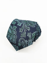 Cravate bleu marine à motif cachemire vert et blanc - DiversoMen