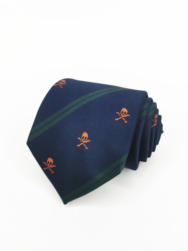 2x1 - Corbata azul marino calaveras piratas y rayas - DiversoMen