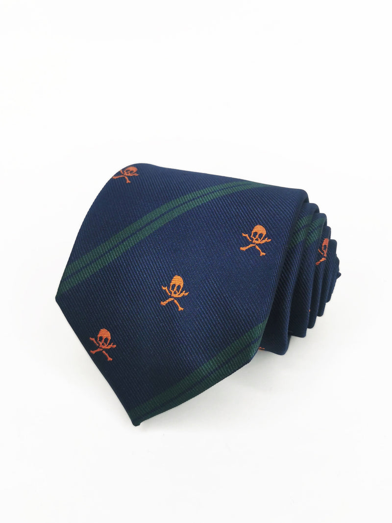 2x1 - Corbata azul marino calaveras piratas y rayas - DiversoMen