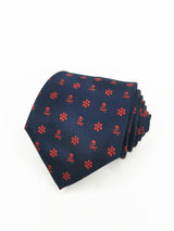 2x1 - Corbata azul marino calaveras piratas y flores rojas - DiversoMen