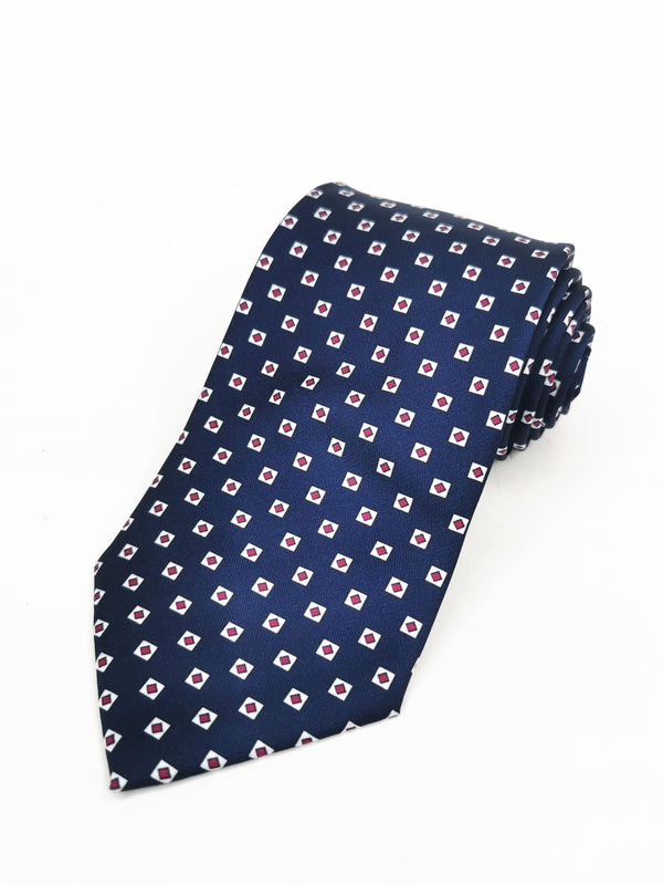 2x1 - Corbata azul marino con cuadros blancos y burdeos - DiversoMen