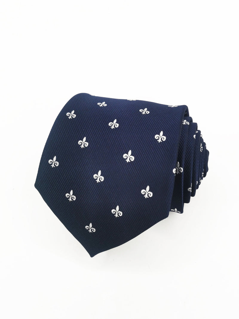 2x1 - Corbata azul marino con flor de lis grande blanca - DiversoMen