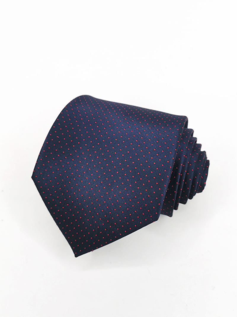 Cravate bleu marine à petits pois rouges - DiversoMen