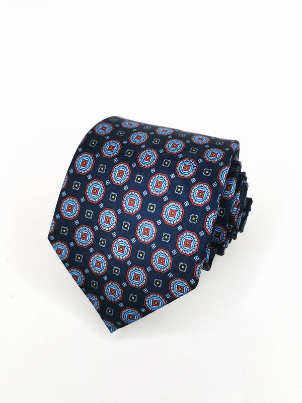 2x1 - Corbata azul marino medallones rojos y celestes - DiversoMen