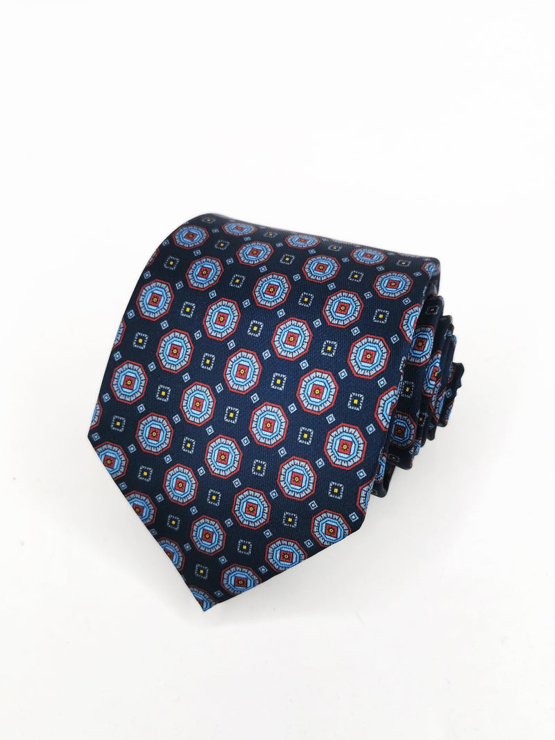 2x1 - Corbata azul marino medallones rojos y celestes - DiversoMen