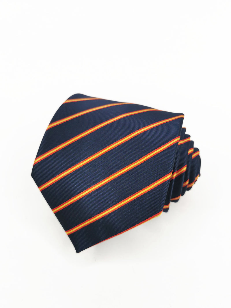 2x1 - Corbata azul marino con rayas roja y amarilla finas - DiversoMen
