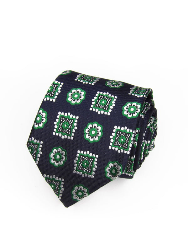 2x1 - Corbata azul marino medallones y rosetas verdes - DiversoMen