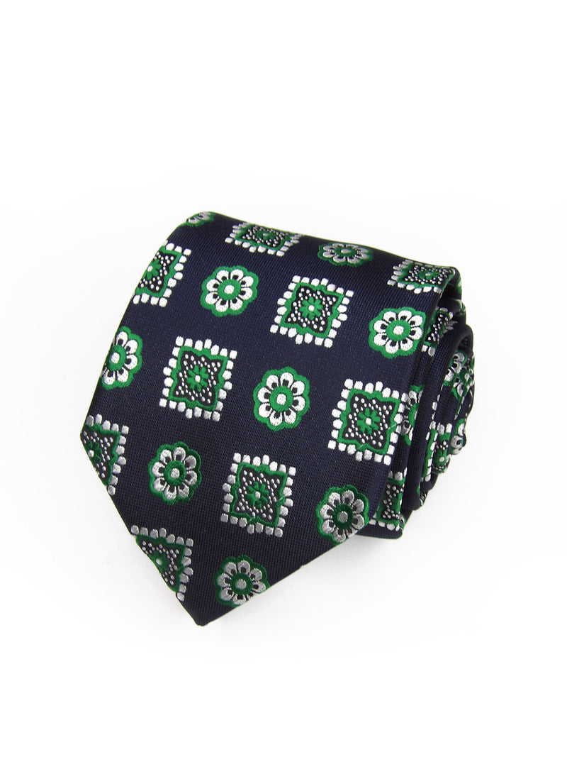 2x1 - Corbata azul marino medallones y rosetas verdes - DiversoMen