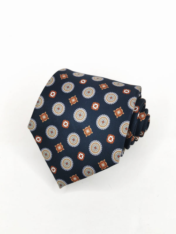 2x1 - Corbata azul marino con rosetas marrones - DiversoMen