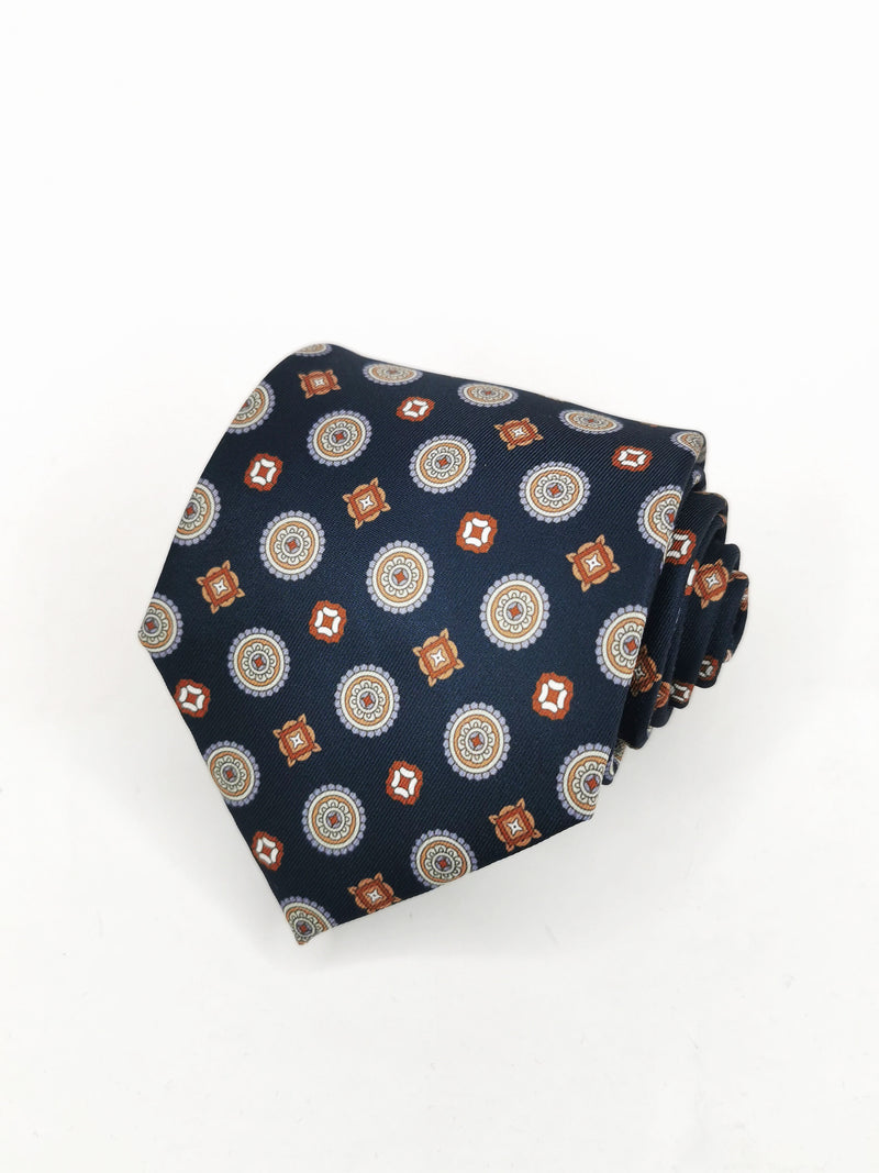 2x1 - Corbata azul marino con rosetas marrones - DiversoMen