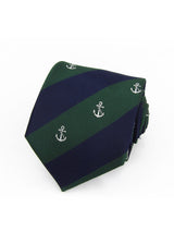 Corbata rayas verde y azul marino con anclas blancas - DiversoMen